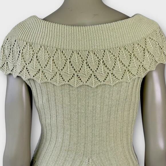 Cato Vintage Crochet Sleeveless Ribbed Knit Sweater Bertha Collar Size S Tan - Picture 11 of 16